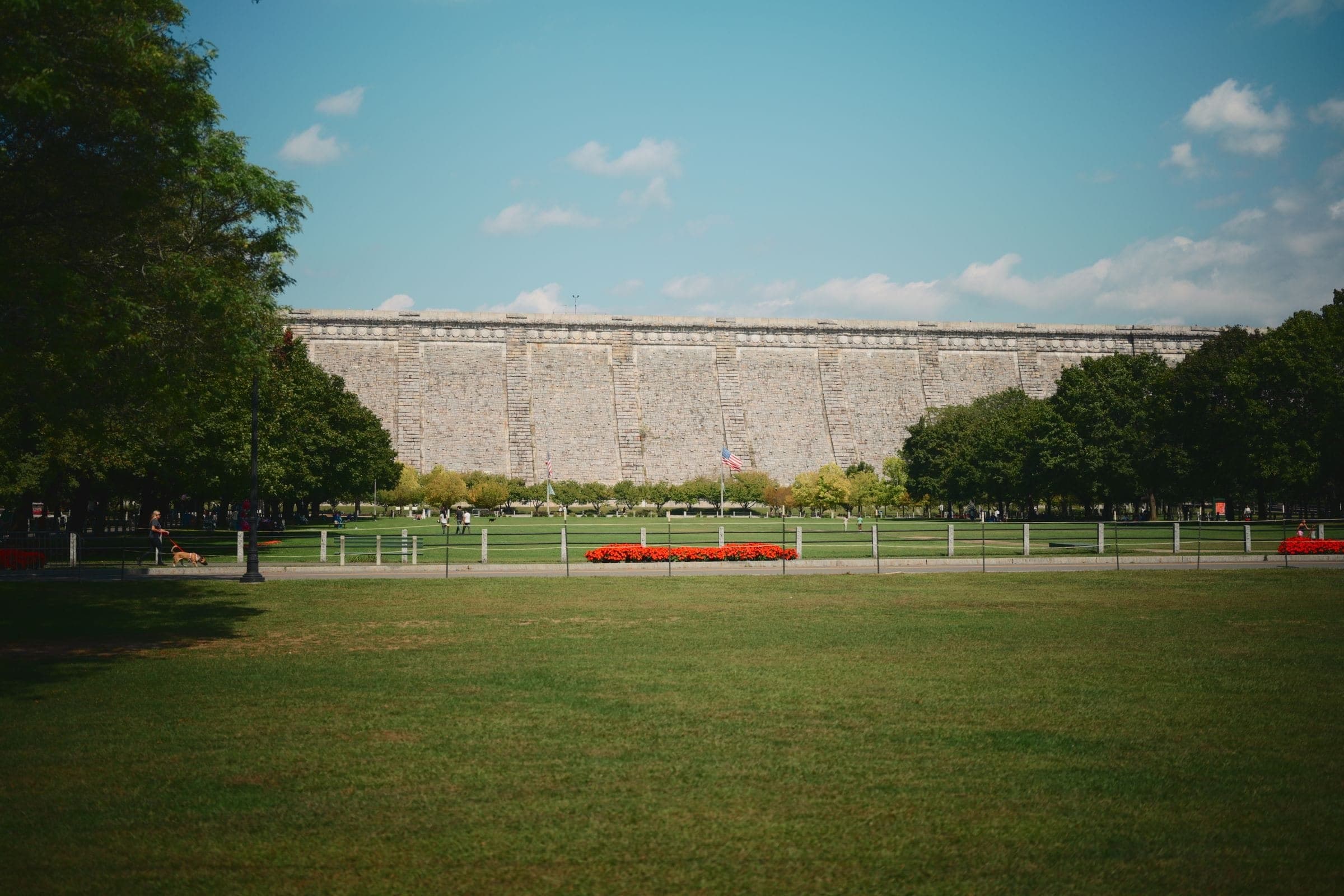 White Plains, NY: the lawn and plaza in front of the Kensico Dam near White Plains